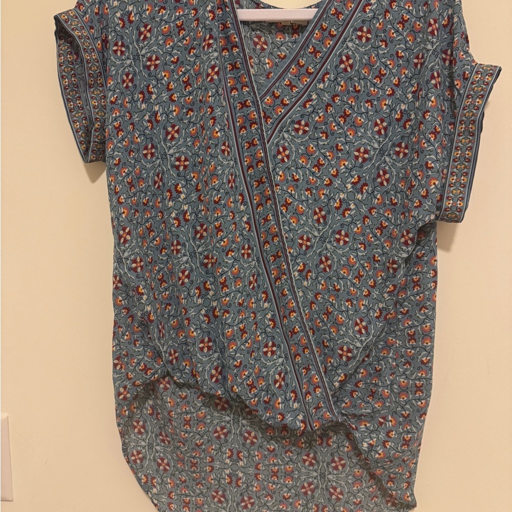 Max Studio Blue and Red Patterned Blouse